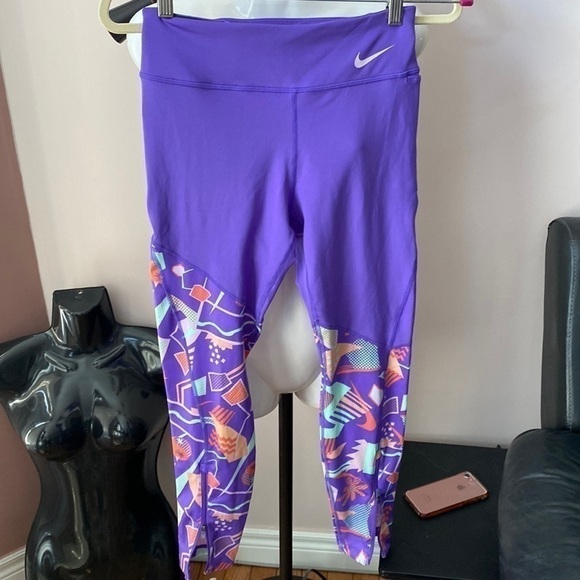 Nike Retro Run Women's 7/8 Mid-Rise Running Leggings with Pockets - Purple Sz M - Picture 6 of 11